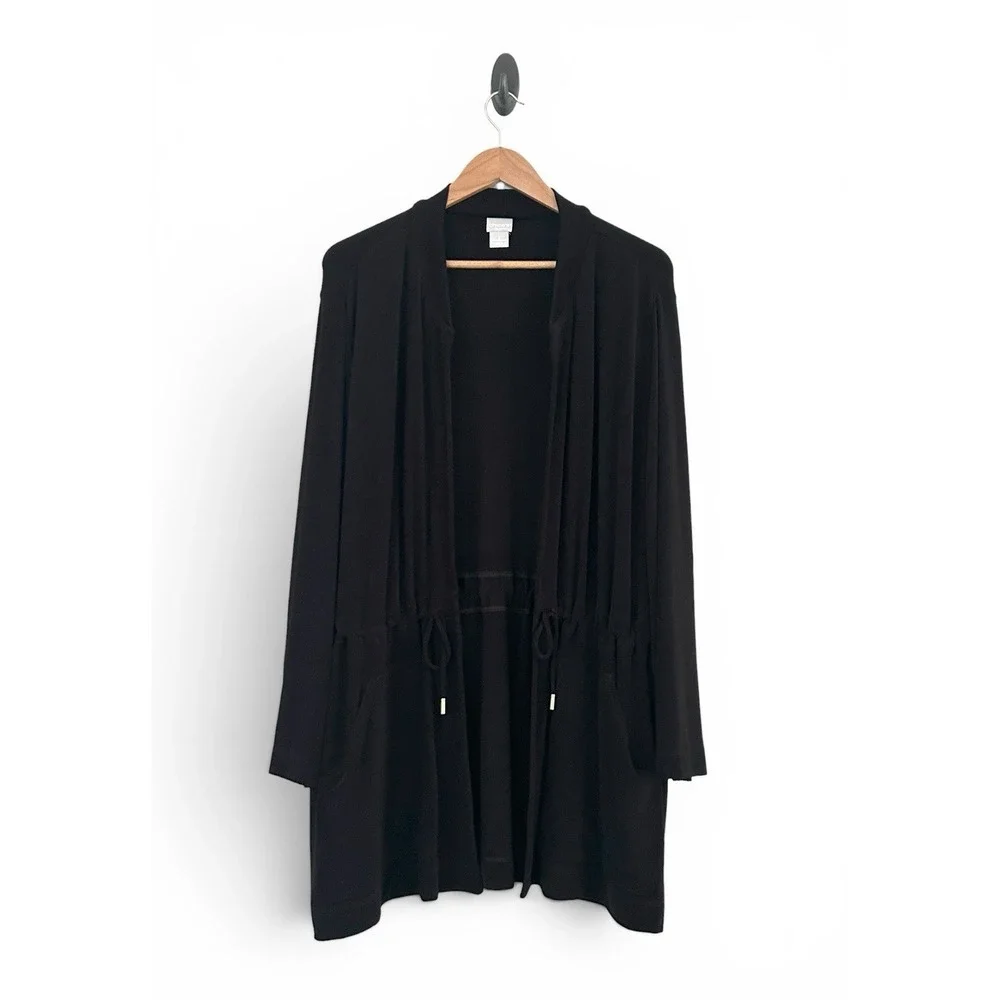 Chico's Travelers Women's XL Black Size 3 Open Front Drawstring Cardigan NWOT